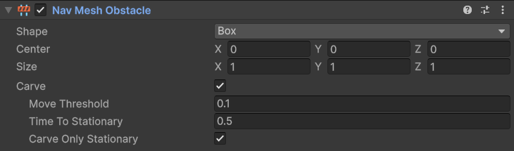 NavMeshObstacle组件